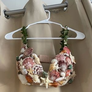 Mermaid bra top with real shells and faux seaweed.